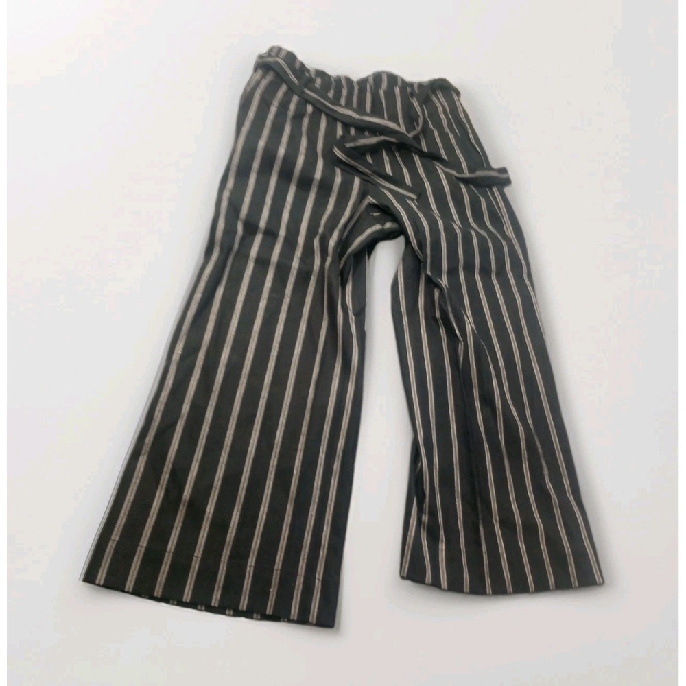 J. Jill Linen Stretch Wide Leg Ankle Pants Black W/tan-white Pin Stripes Sz S 25